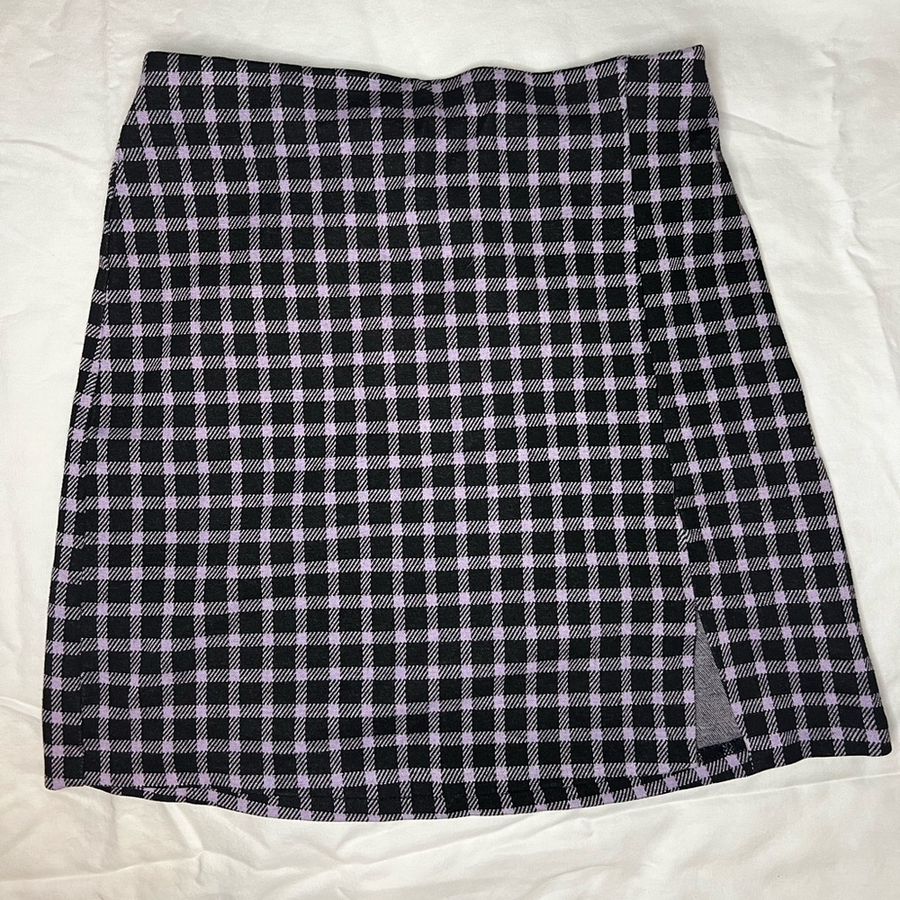 Divided Black and Purple Checkered Mini Skirt